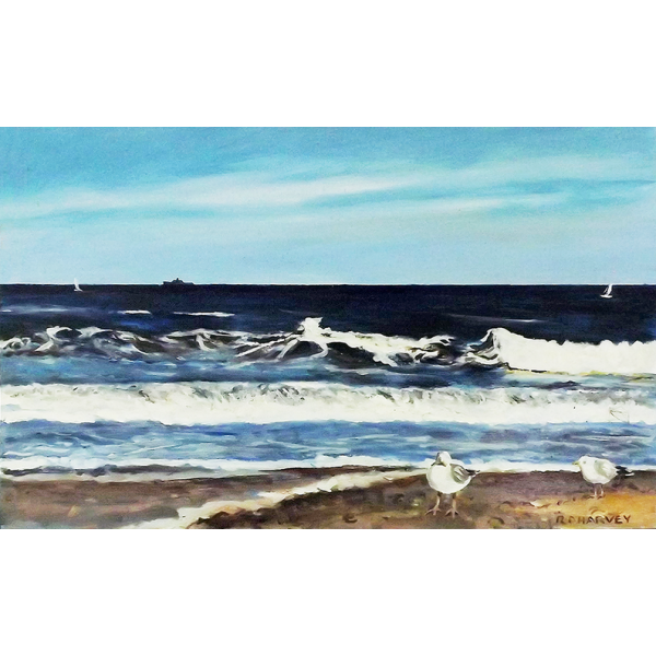 Two Gulls by the Surf